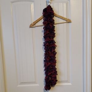 Ruffled Knit Scarf in Red and Purple